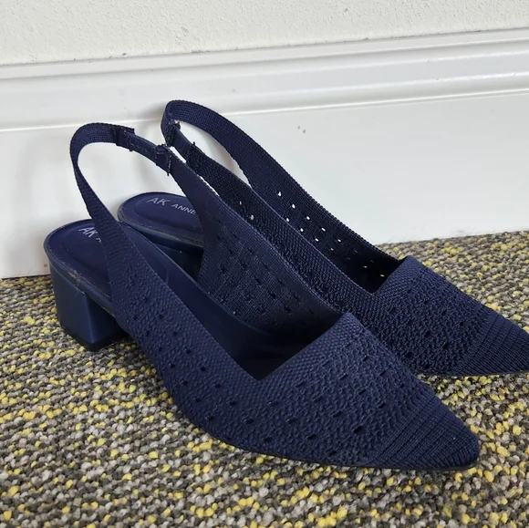 Anne Klein Navy Knit Slingback Heels Size 7 - Picture 4 of 14